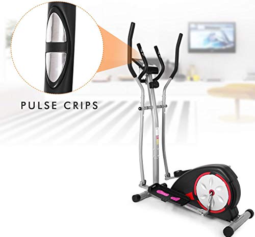 Elliptical Machine Magnetic Elliptical Training Machines with LCD Monitor Smooth Quiet Driven Pulse Rate Grips Elliptical Exercise Machine for Home Gym Office Workout (Black)