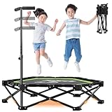UNE トランポリン 収束式 室内用 折りたたみ式 組み立て不要 小さいトランポリン 手すり付き 大型106cm とらんほりん 子供 室内 全金属構造 ダイエット トランポリン 高弾力 見やすい目盛り付き高調整可能 収納便利 耐荷重150kg 雨の日でも室内で思いっきり遊べる 親子ゲーム用 家庭用 室内屋外用遊具