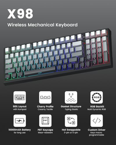 Womier X98 Wireless Mechanical Keyboard, RGB Backlit Custom Gaming Keyboard (41.99) 41.99 + 30% Off Code 4C68N7Q1 - image 2