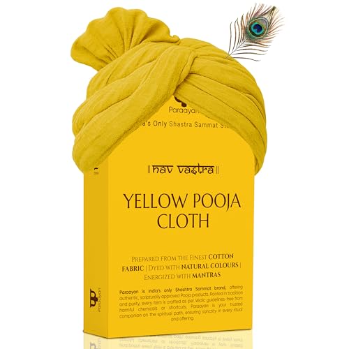 Image of Cloth for Pooja | Handwoven from Fine Fabric, Cotton Puja Kapda for Home Temple | Pack of 1 | 1.25 Meter (Pooja Vastra) (Yellow)