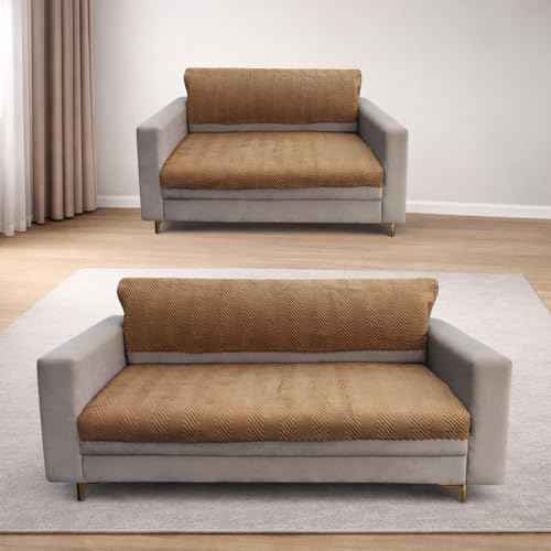 Image of Homerz Premium Velvet Sofa Cover Panel | Soft & Velvety Fabric | Rich Vibrant Colours | Sofa Protector for Living Room (Mustard, 5 (3+2) Seater, Seat Cover with Backrest)