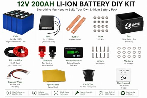 Image of Li-Cell 12V 200Ah LiFePO4 Battery DIY Kit with BMS | High Capacity Lithium Battery for Solar & Backup Systems