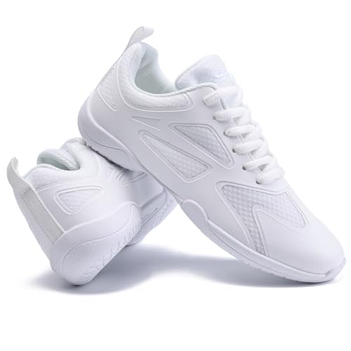 Image of White Cheer Shoes for Girls Womens Cheer Shoes Youth Girls Cheerleading Shoes Competition Gear Dance Tennis Sports Training Athletic Comfortable Flats Breathable Soft Kids Cheer Sneakers