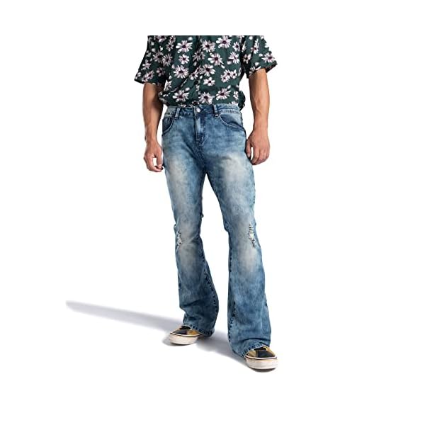 Wbestwind Men Relaxed Stretch Bell Bottom Flares Pants Fit Comfort Flared 60s 70s Vintage Leg Denim Jeans,TAG L Blue - Image 4