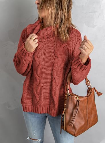 Image of Dokotoo Womens 2026 Winter Fall Solid Turtleneck High Neck Balloon Long Sleeve Sweaters Pullover Outerwear