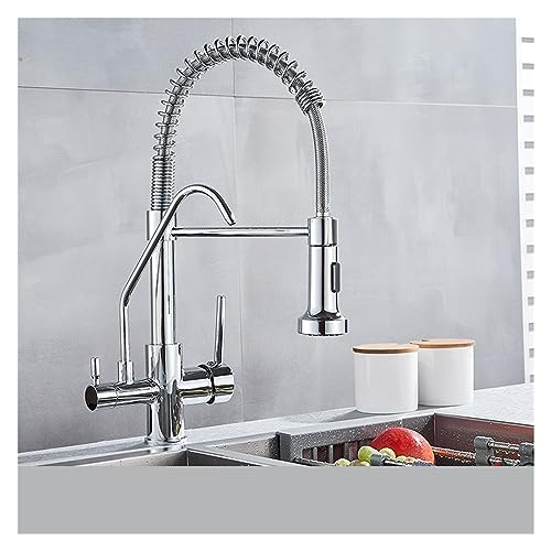 Purificador de grifo para agua potable con rociador dual y diseño de rotación completa en cromo