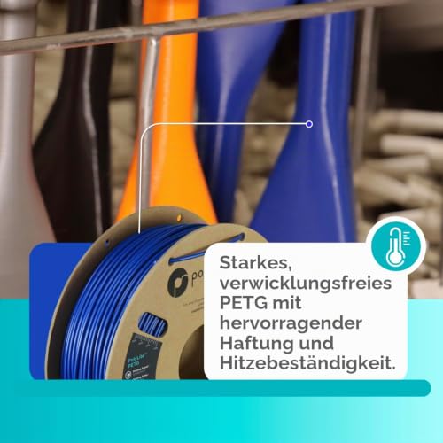 Polymaker PB01007 PolyLite Filament PETG hitzebeständig, hohe Zugfestigkeit 1.75 mm 1000 g Blau 1 S
