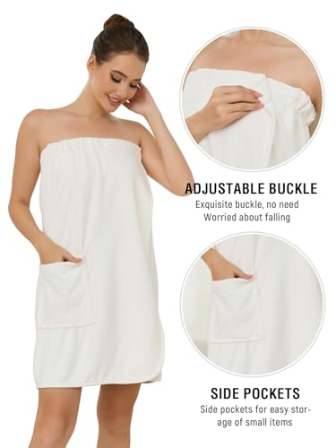 Image of Air Curvey Women's Soft Wrap Towel Shower Wrap Robe Lightweight Spa Body Wrap Adjustable Closure Bathrobe With Pocket