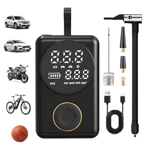 Compresor Aire Portatil con Pantalla Digital, 150 PSI, Luz Led, Carga RáPida USB-C (Power Bank) para NeumáTicos De Bicicleta, Moto, Coche Y Balones