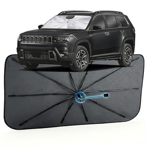 Image of Car Windshield Sun Shade for Jeep Cherokee 2014-2026 -[Reflective Coated Fabric] Sunshade Umbrella for Front Window, Car Shades Sun Visor Keep Car Cool and Protects Interior, 1:1 Exact Fit