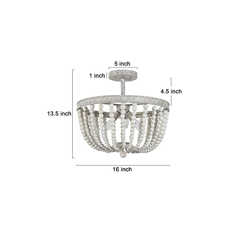 Optimant Lighting Boho Flush Mount Ceiling Light, Antique Lime White Wood Beaded Close to Ceiling Light Fixtures for Hallway, Bedroom, Foyer, Kitchen and Nursery (3 Light) - Image 3