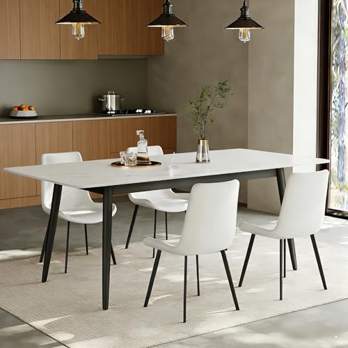 LumivoxNest Modern Sintered Stone Dining Table, 120/160cm, White/Grey Top, Waterproof & Easy-Clean, Metal A-Frame, for Dining Room, Patio & Outdoor Use (White, 120CM) - Image 3