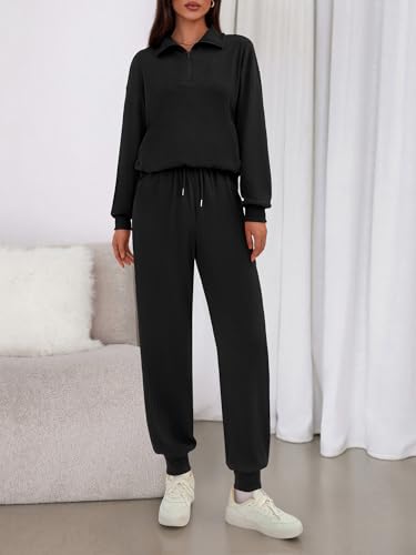 BTFBM Women's 2 Piece Tracksuit Fall Outfits 2025 Long Sleeve Half Zip Sweatshirt Sweatpants Lounge Set Sweatsuits
