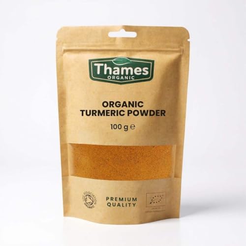 Organic Turmeric Powder - 100% Pure & Natural, No Additives, No Preservatives, Raw, Vegan, GMO-Free, Certified Organic - Versatile Spice for Cooking, Baking - Thames Organic 100g