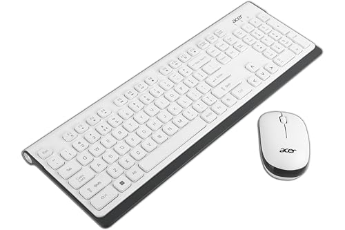 Acer Wireless Keyboard & Mouse Combo with Attractive Durable Design, 2.4GHz Nano Receiver, 10m Range, Indian Rupee Key Code, 1600 DPI, 10M Keystrokes Life for Microsoft Windows and Mac OS (White/Grey) view 1