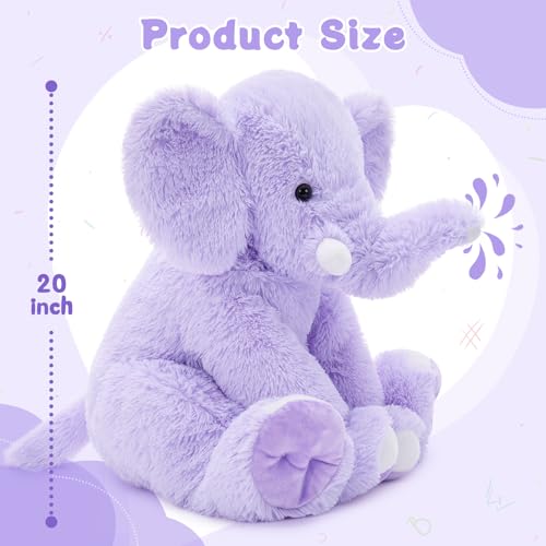 Image of MorisMos Large Elephant Stuffed Animal, 19.6inch Soft Stuffed Elephant Plush Companion Gifts for Girls Boys, Purple
