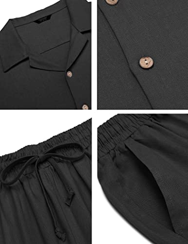 Image of COOFANDY Men 2 Piece Linen Outfit Beach Button Down Shirt Casual Loose Pant Sets