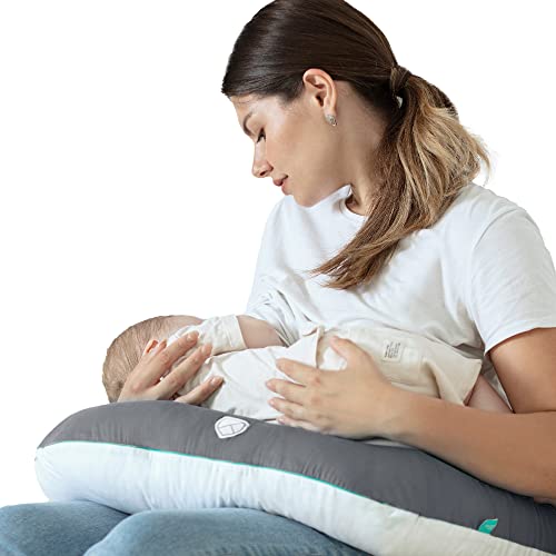 KOALA BABYCARE Stillkissen für Alle Größen Geeignet - Stillkissen für Neugeborene 0-12 Monate - Stillkissen Multifunktional mit 5 Verschiedenen Einsatzmöglichkeiten (Grau-Weiß) Cover