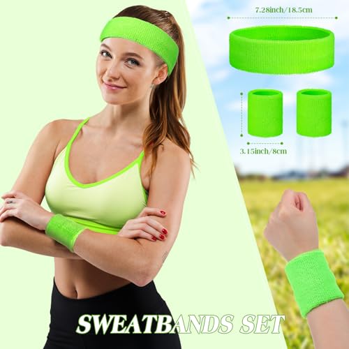 Image of Neon Sweatbands and Wristbands Bulk, Cotton Sports Headbands for Team Spirit, School Field Day, 80s 90s Party, Soccer Fan Accessories, Gym, Cheer and Group Events