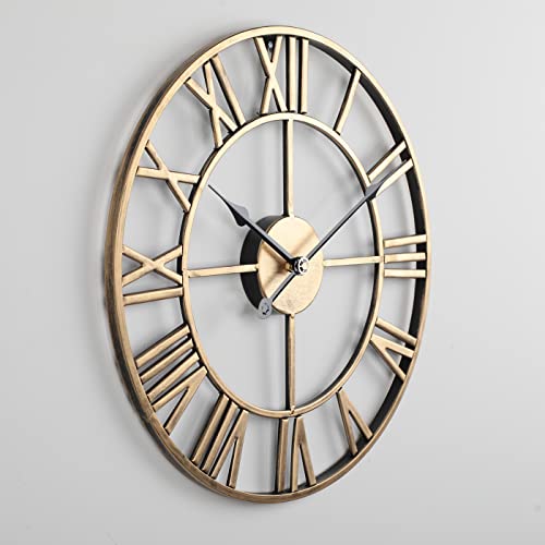 20” Mute Retro Wall Clock, Roman Numerals Art Creative Clock Vintage Silent Metal Clock Industrial Gear Clock, Silent Non Ticking Large Round Decorative Clock For Living Room, Kitchen, Home, Loft #TOP3