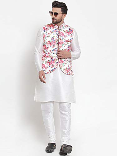 Elina fashion Men's Indian Raw Silk Kurta Pajama And Nehru Jacket (Waistcoat) || Ethnic Wedding Diwali Puja Set4