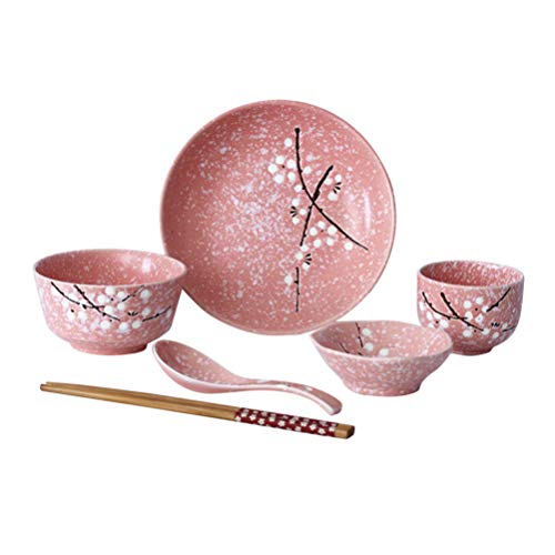 Set Di Stoviglie Giapponesi Per Sushi In Porcellana, 6 Pezzi (Piatto, 2 Ciotole, 2 Ciotoline, Bacchette), Stile 4, Blu