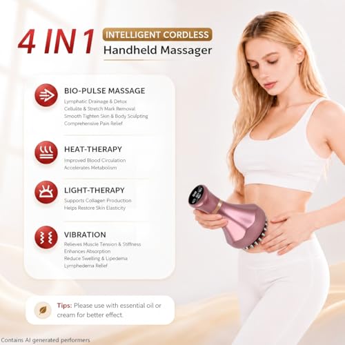 Image of 4-in-1 Lymphatic Drainage Massager - Anti-Cellulite Message Tool with Heating /Vibration /Light Therapy, Full Body Pain Relief & Skin Tightening，Cordless Handheld for Sciatica