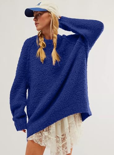Image of Beaully Women's Oversized Crewneck Sweaters | Oversized style, Tunic sweater, Fuzzy knit, Soft knit, Loose fit, Drop shoulder