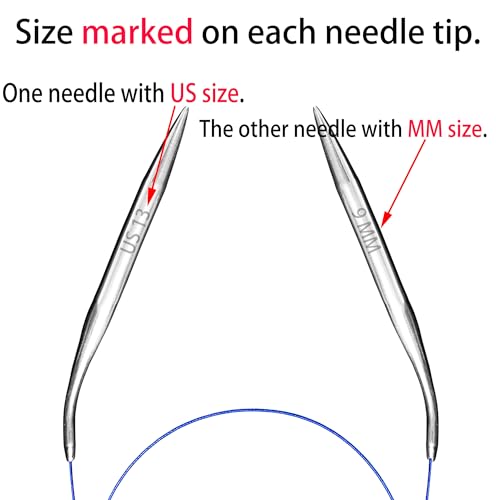 Image of Size 13 Circular Knitting Needles 40 Inch Metal Large Round Needles for Magic Loop Blankets Sweaters Scarves Stainless Steel 100 cm 9 mm, for Beginners & Knitters