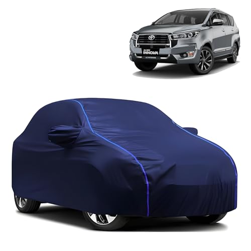 Image of Kerwa Car Body Cover Waterproof with Toyota Innova Hycross, Dust & UV Resistant All-Weather Proof Full Body Cover, Blue with Blue Lining, Triple Stitch Elasticated Bottom with Mirror Pocket