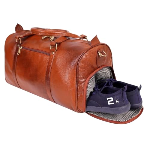 Image of RICHSIGN Leather Accessories 24 litres Duffle Bags for Men Travel (Weight-1 KG /1000 GR)(Dimension = H- 12 x L- 20 x W- 8 Inch) (U TAN)
