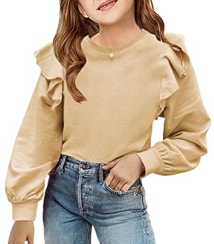 Zwurew Beige Girls Sweatshirt Ruffles Girls Long Sleeve Shirts Princess Dress Up Clothes For Little Girls 5-6 Years #TOP20
