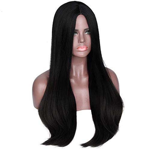 Image of Synthetic Hair Wig Women | Long Black Hairs For Ladies | Centre Parting Natural Hair Wigs | Cosplay Alopecia, chemotherapy, Hair loss Fashion Wigs | Wigcap, Comb