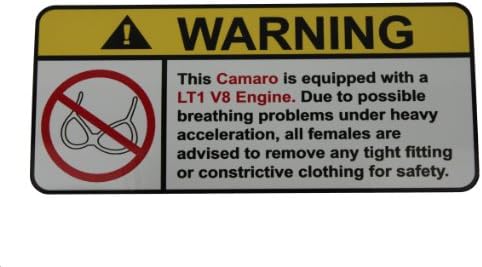 Camaro LT1 V8 No Bra, Warning decal, sticker