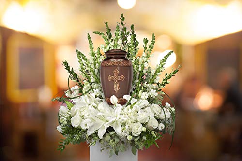 Image of Bronze Cross Cremation Urn for Ashes Adult Male - Personalized Cremation Urns for Human Ashes Adult Man Decorative Urns - Beautifully Handcrafted Cross Urn