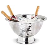 Champanera de Acero Inoxidable con Acabado Martilleado, Cubitera para Champán y Vino, Base de Pedestal
