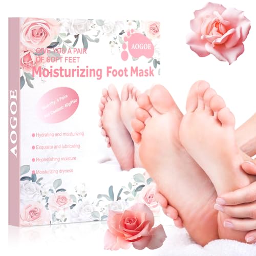 AOGOE Maschera Piedi Idratante, 4 Paia Maschera Piedi ad Azione Idratante e Rigenerante, Calzini Idratanti per Riparazioni Cutanee Secche Invecchiamento Cracked Heels, per Piedi Lisci e Morbidi
