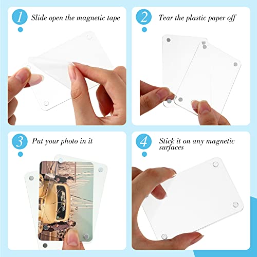 Remerry 24 Pcs Acrylic Fridge Magnetic Frames for Photos Compatible with Polaroid Instax Mini Pictures Double Sided Clear Fridge Magnetic Frame for Family Friend First Day of School, 2.36 x 3.54 Inch