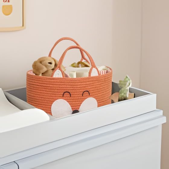Miniatura 5 de T&T Homewares Organizador de pañales, cesta de pañales de cuerda de algodón, canasta de baby shower, contenedores de almacenamiento para guardería,