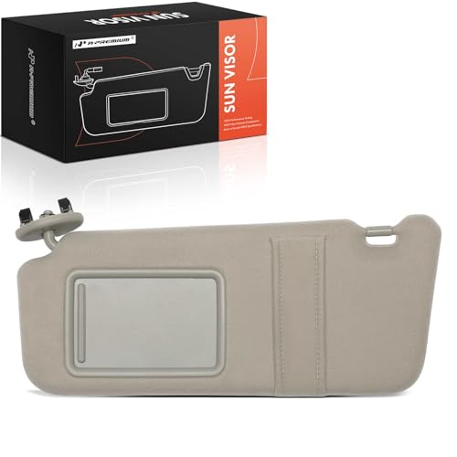 A-Premium Driver Left Side Sun Visor Compatible with Toyota Camry 2007-2011 - Without Vanity Light, with Vanity Mirror, Without Sunroof, Gray Color - Replaces 7432006780B0, 74320-06780-B0