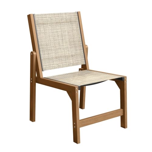 Image of Patio Stackable Chair, HDPE Armless Outdoor Dining Chairs with Wide Seat, All-Weather Textilene Oversized Porch Chair for Garden, Poolside, Backyard, Deck | Teak