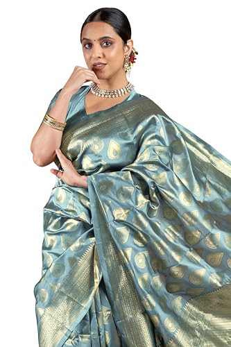 Image of Subham Saree for Woman Silk Cotton Kanjivaram | Soft Daily Wear Golden Zari Sari with Jacquard Blouse Piece