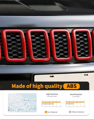 Image of Hoolcar Front Grill Rings Grille Mesh Inserts Cover Trim Kit for 2017-2020 Jeep Grand Cherokee Exterior Accessories, Red(7Pcs)