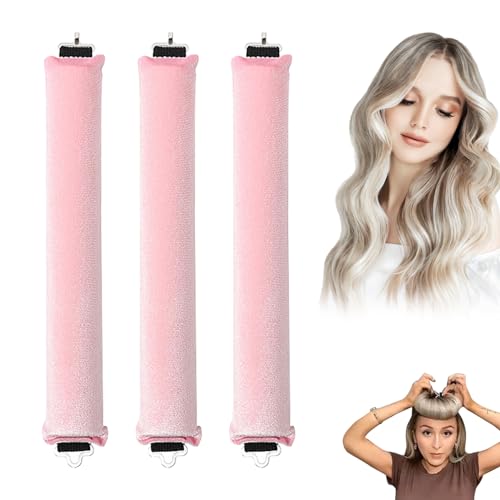 Miioto Rizador Pelo Sin Calor, 3 Piezas Terciopelo Rizador Pelo Ondas Sin Calor con Gancho, Persona Perezosa Rizador de Pelo Sin Calor, DIY Rizos Sin Calor para Rizos, Cortos,Lisos o Rizados (Rosa)