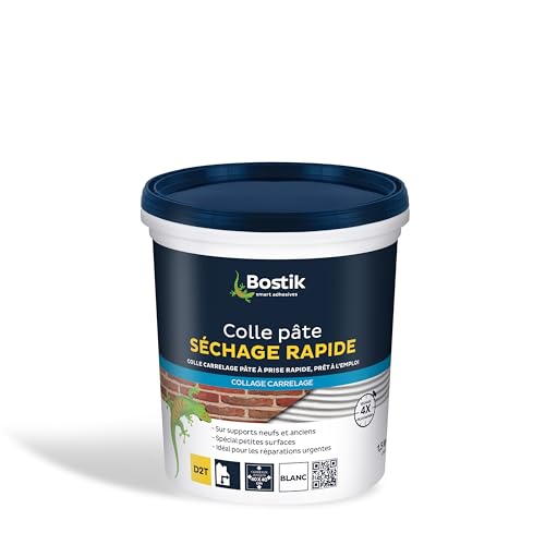 Bostik - Colle Carrelage Séchage Rapide - Prêt à l'Emploi- Sol et Mur- Intérieur - Pot en Pâte De 1,5 kg