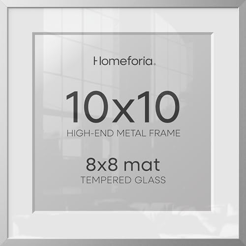 Image of Homeforia 10x10 Silver Picture Frame, High-End Metal, 8x8 Mat, Glass | High End Aluminum, Tempered Glass, Acid-Free 8x8 Removable Mat, 10x10 in Edge-to-Edge Display 10x10, Wall Kit, Set Of 2