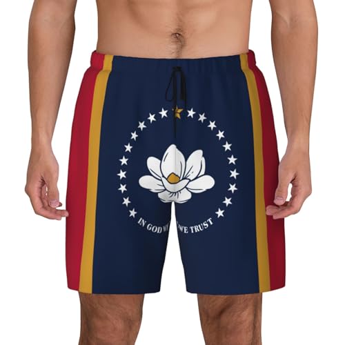 Mississippi State Flag Breathable Fit Trends Men's Swim Trunks Board Short with Waist Elastic Band Swimming Trunks