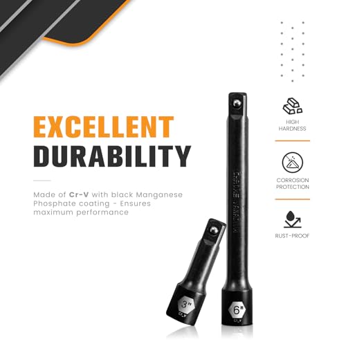 3/8-Inch Drive Impact Extension Bar Set | 3 Piece Socket Extensions 3" 6" & 10" Length | Premium Cr-V Steel with Black Phosphate Finish - Image 4