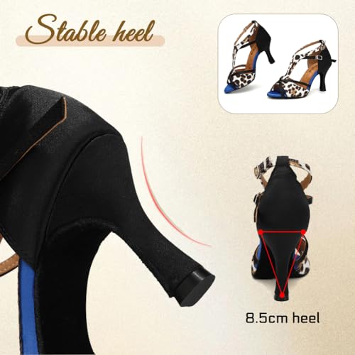 Women's Latin Ballroom Dance Shoes T-Strap Salsa Dance Heel 3 1/3 Inch4