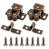 Rierdge 2 Pack Cabinet Latch Double Roller Catch, Heavy Duty Door Latches and Catches, Ideal for Cupboard, Closet, Cabinet Doors, Bronze